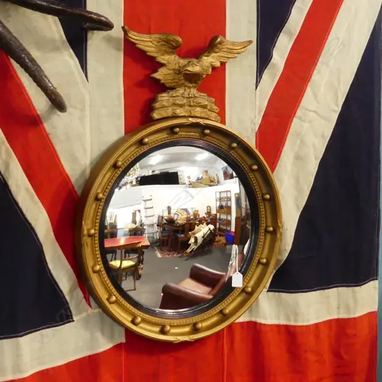 FEDERAL STYLE GILT PLASTER CONVEX MIRROR w. EAGLE 520mm dia