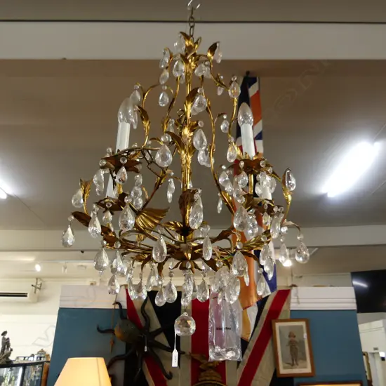 5 LIGHT GILT METAL CHANDELIER H.900mm / 550mm dia