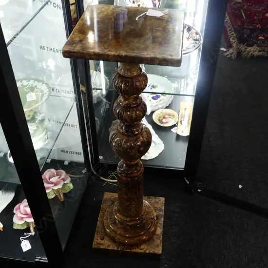 ALABASTER COLUMN PLINTH STAND turned support darker toned H.740mm