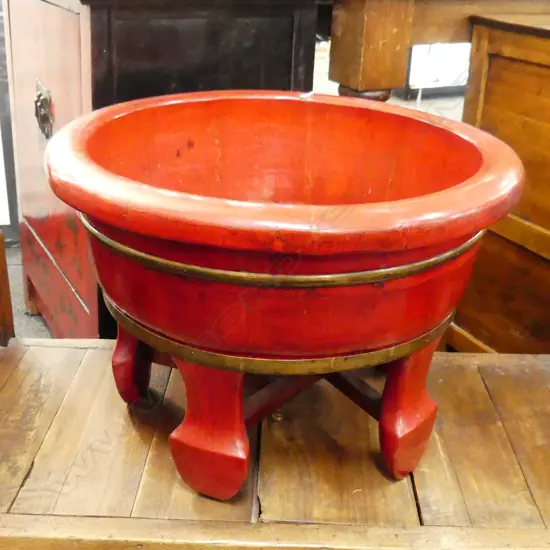 LG ORIENTAL RED LACQUER FOOTED BOWL 545mm dia