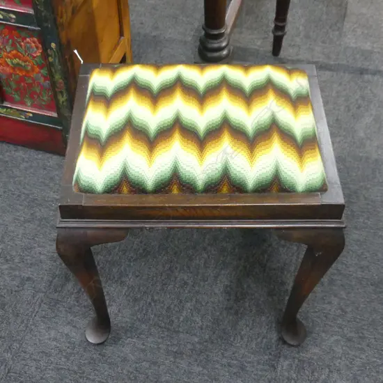 OAK PIANO STOOL w. NEEDLEWORK SEAT H.500mm