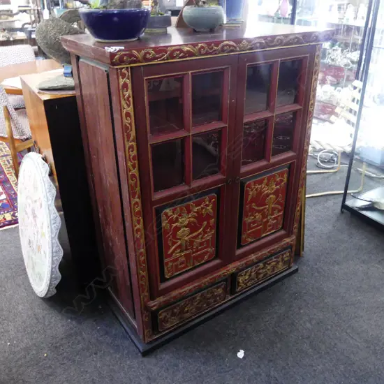 RED PAINTED CHINESE DISPLAY CABINET 970x475x1240mm