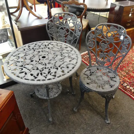 3 PCE DARK PAINTED METAL PATIO SET: TABLE & PR CHAIRS