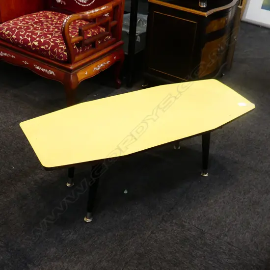 RETRO COFFEE TABLE - YELLOW FORMICA TOP 970x400x340mm