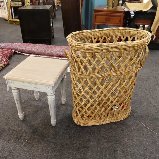 SMALL FRENCH STYLE SIDE TABLE H.385mm + TALL CANE BASKET H.610mm