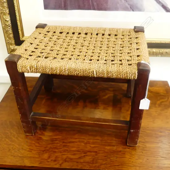 VINTAGE WOVEN RUSH STOOL W.370mm