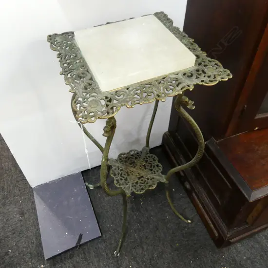 BRASS PLANT STAND w. ONYX TOP 325x325x750mm