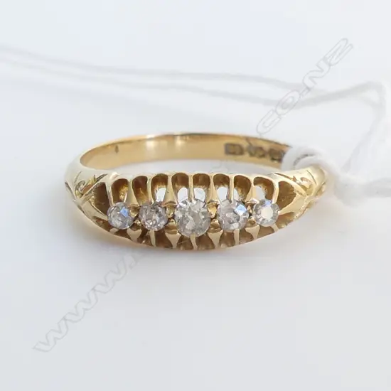 18CT GOLD & 5 STONE DIAMOND RING Birmingham 1923 old cuts 3.46gms