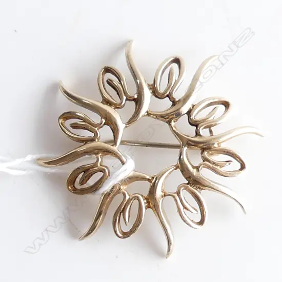 STYLISH RETRO 9ct GOLD BROOCH radiating design Birmingham hallmark by EFC 10.3gms