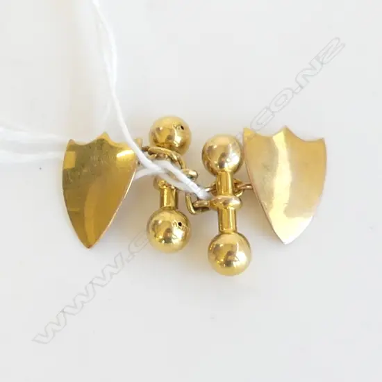 PR 9ct YELLOW GOLD SHIELD FORM CUFFLINKS c1900 3gms