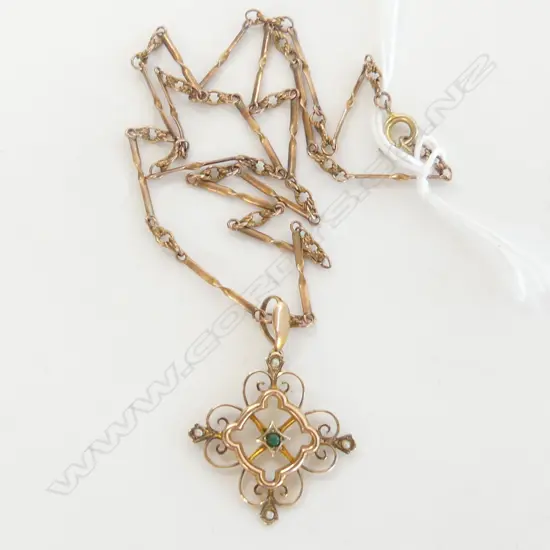 EDW 9CT PENDANT NECKLACE with seed pearls 5.3gms  44cm