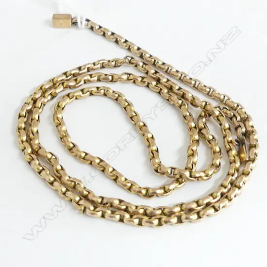 LONG EDWARDIAN 9ct GOLD BELCHER LINK NECK CHAIN L.760mm 26gms