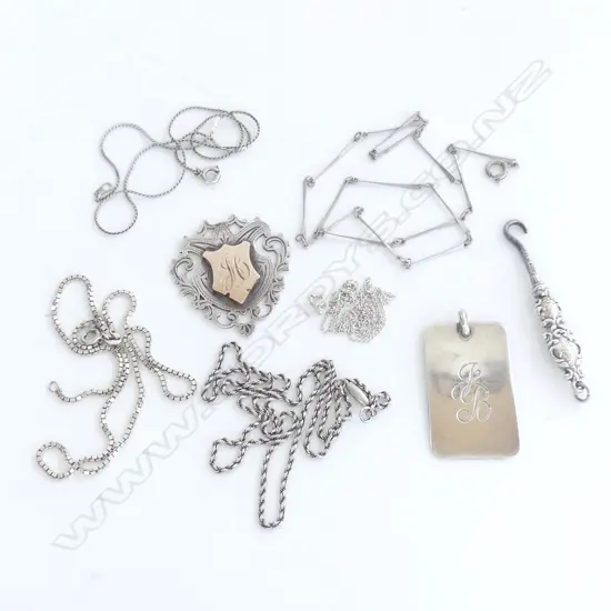 SILVER INGOT MEDALLION + EDW SILVER & GOLD MEDALLION + MINI SILVER HOOK + SILVER CHAINS38gms