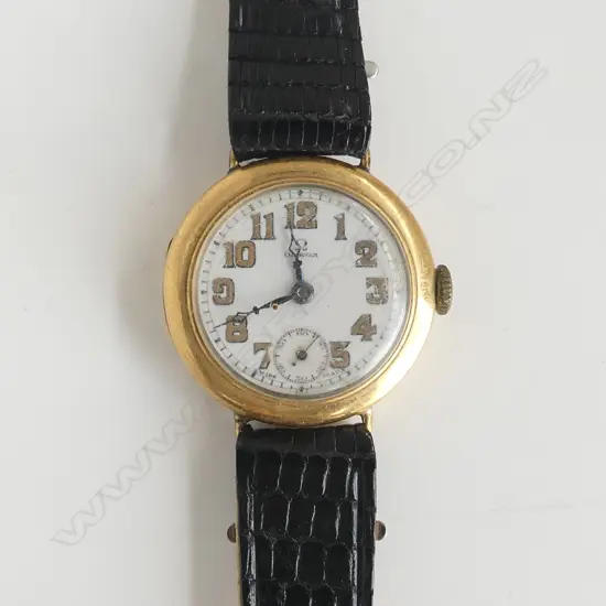 VINTAGE OMEGA 18CT GOLD WRISTWATCH (new faux lizard strap) NOT WORKING