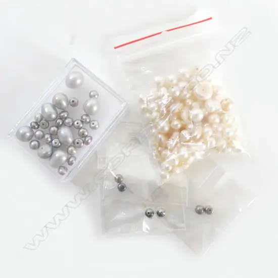 MIXED BAG OF CULTURED FRESH WATER PEARLS GREY TAHITIAN & WHITE