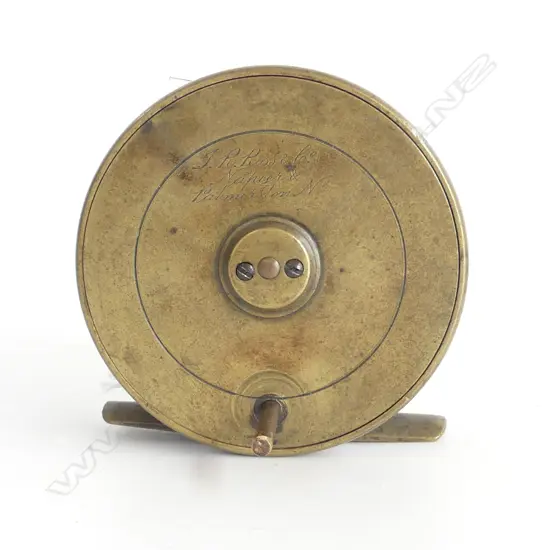 VINTAGE BRASS FRESH WATER FISHING REEL BY JR ROSS & CO  NAPIER DIA80MM