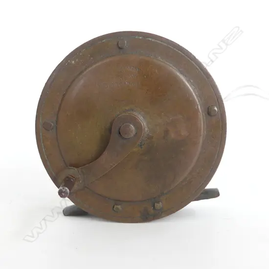 VINTAGE BRASS FRESH WATER FISHING REEL BYK & W MCARTHY  DUNEDIN DIA65MM