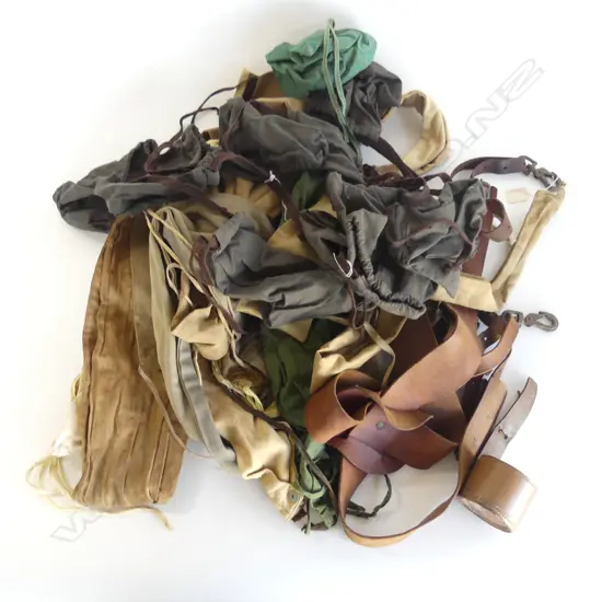 BOX LOT ROD BAGS & LEATHER & BRASS BIG GAME FISHING BODY HARNESS