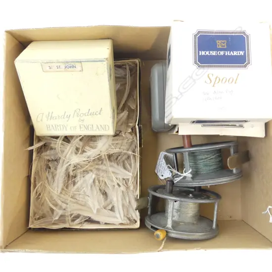 SMALL BOX HARDY REEL BOXES FLY FEATHERS & 2HARDY SILEX MAJORS FISHING REELS ALL FAULTS 