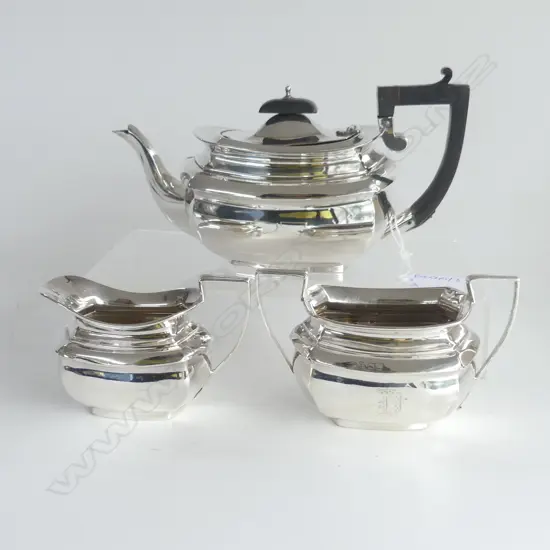 3 PCE STG SILVER BACHELORS TEA SET, B'HAM EARLY 20thC 470gms