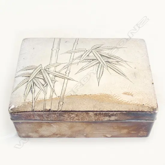 STG SILVER BOX LID w. BAMBOO DECORATION 110x80x45mm