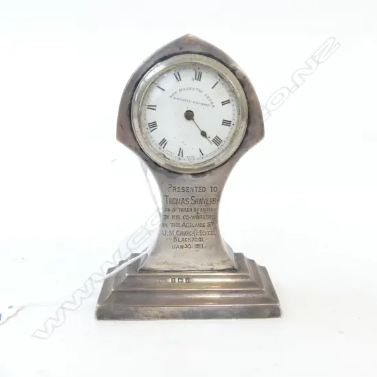 STG SILVER DESK CLOCK, B'HAM 1908 H.125mm
