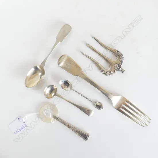 3 GEO. STG SILVER SPOONS 97gms, 800 COFFEE SPOON, STG TEETHER, STG FORK PRONGS 18gms