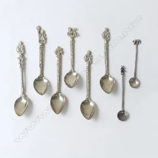 SET 6 ITALIAN SILVER ? FANCY COFFEE SPOONS + PR EDW SILVER COIN BOWLED SALT SPOONS