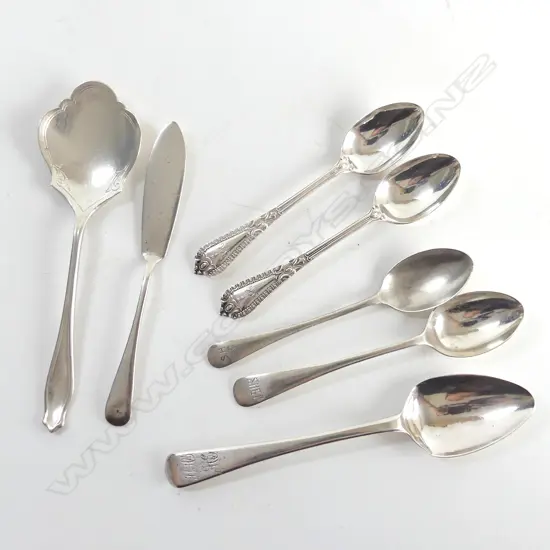 6 S/SILVER MIXED TEA & COFFEE SPOONS & BUTTER KNIFE 93GMS