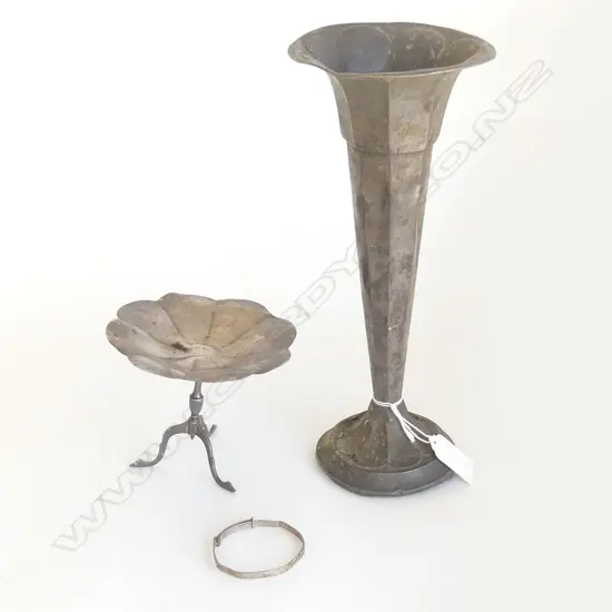 3 STERLING SILVER items:  BEATEN UP VASE + table dish + BANGLE 222gms silver weight