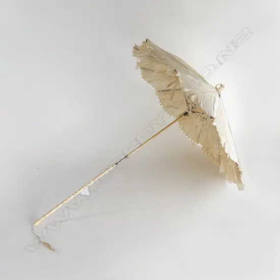 VICTORIAN IVORY AND STERLING SILVER MOUNTED PARASOL 1851 TWIST SILVER MOUNT TO FOLD DOWN HANDLE (NB: FRAME & HANDLE GOOD