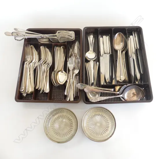 LG DECO SILVER PLATE CUTLERY SERVICE + PR EP WINE COASTERS