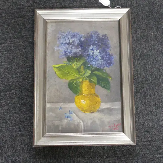 GG LYNES, 'HYDRANGEA' OIL ON BOARD, SIGNED & DATED 1926, 370 x 2400mm