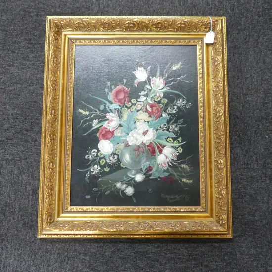 STILLIFE OIL ON BOARD SIGNEDGASGOINE H610  L500MM