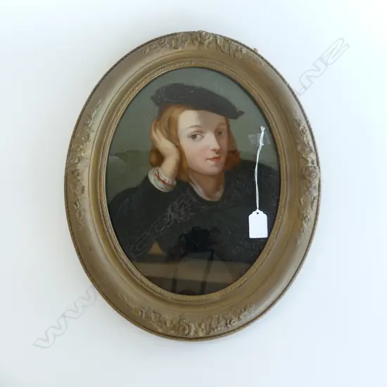 OVAL PORTRAIT OF RENAISSANCE BOY, OIL ON GLASS? 310mm x 240mm