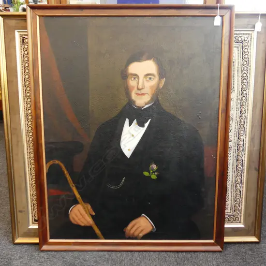 19thC OIL OF A GENT IN FORMAL ATTIRE canvas laid on board 955 x 725mm