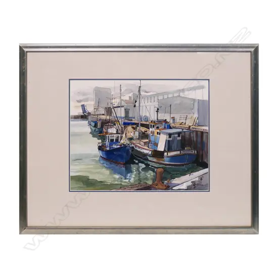 DONALD LEVER (NZ 1930-2022) 'THE MELODEON' & OTHER VESSELS IN AUCKLAND HARBOUR, W/COLOUR, SIGNED & DATED '93, 310x390mm