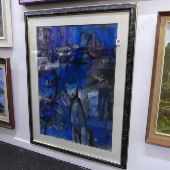 PENNY OTTO, 'ABSTRACT IN BLUES & BLACKS', OIL ON CANVAS, H.790 x 550mm