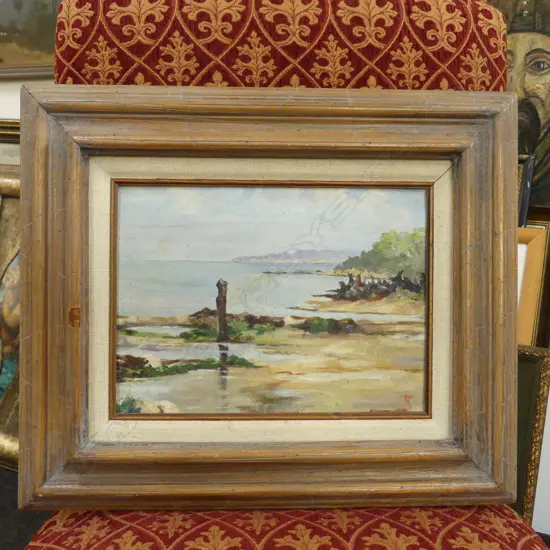 SIGNED LATE 20thC COASTAL LANDSCAPE, OIL ON BOARD 215x290mm