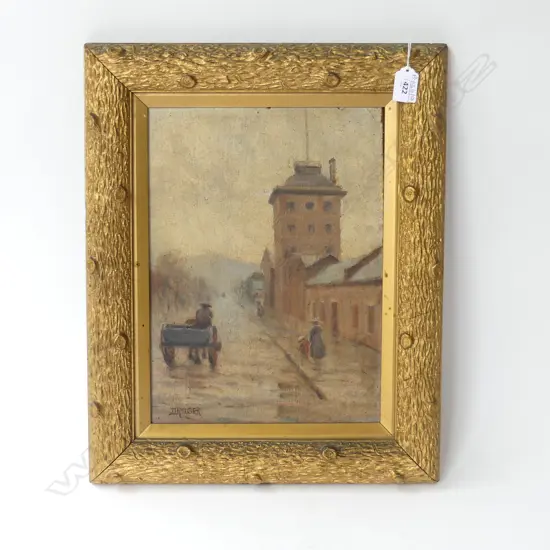 D. RODGER, URBAN SCENE, OIL ON BOARD 345x255mm FAUX BOIS GILT FRAME 
