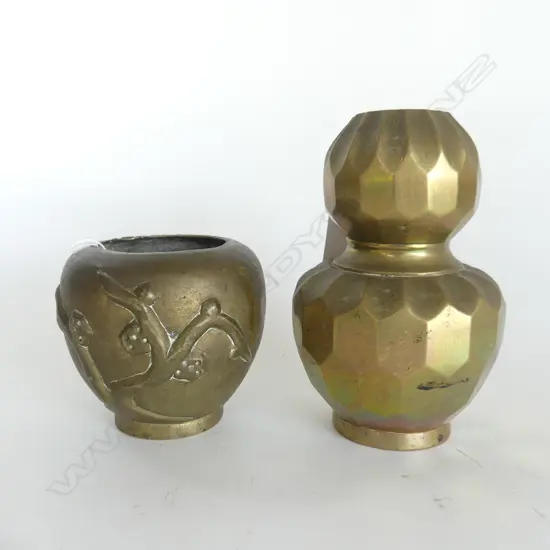 2 OLD CHINESE BRASS VASES. Marks to base. H's.155 & 90mm