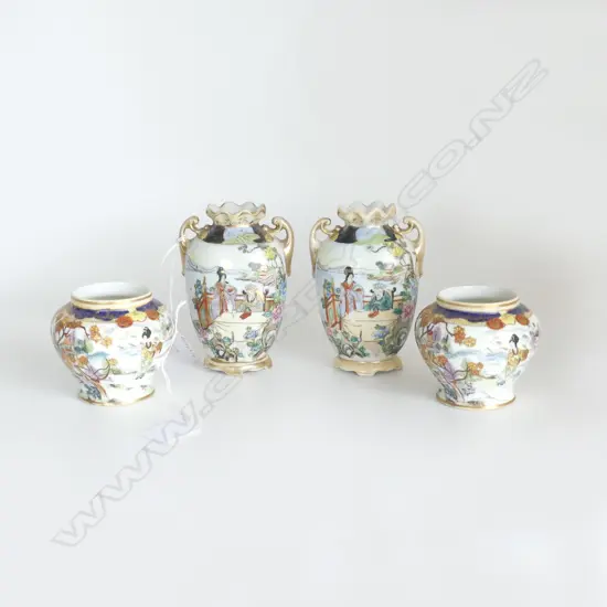 2 PRS NORITAKE VASES GEISHA & LAKE SCENE  H120MM &75MM