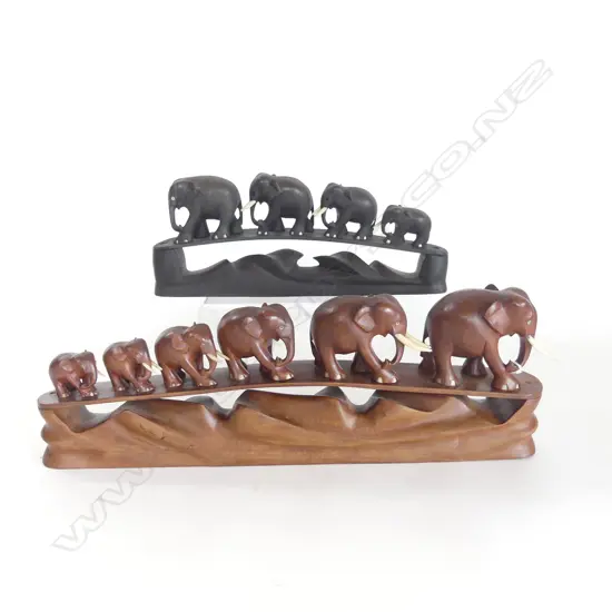 2 CARVED WOODEN ELEPHANT BRIDGES L.455 / 305mm