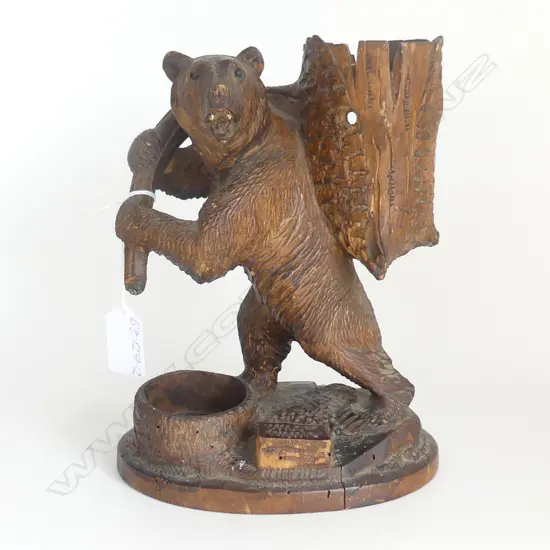 c1900/early 20thC BLACK FORREST CARVED BEAR HOLDER H.205mm possibly for a tinder box and ? liquor decanter
