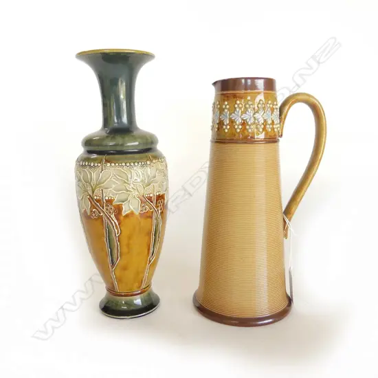 2 PCES DOULTON LAMBETH; TALL JUG & VASE (REPAIRED) H.250mm