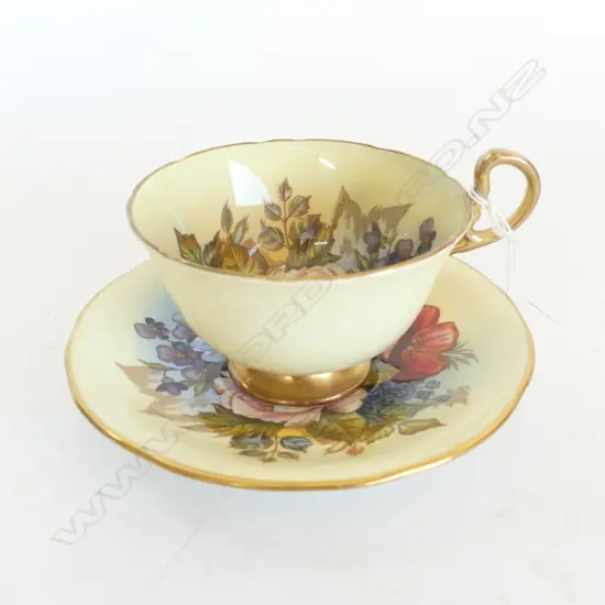 AYNSLEY CABBAGE ROSE CUP & SAUCER SIGNED JA BAILEY 