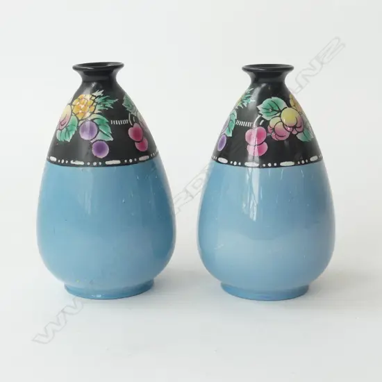 PR BLUE NEW FRUIT BORDER 1921 SHELLEY VASES H140MM