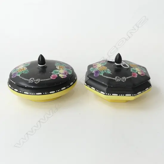 SHELLEY 2 LIDDED POWDER BOWLS 1921 NEW FRUIT BORDERS 1 OCTAGANAL 1 ROUND