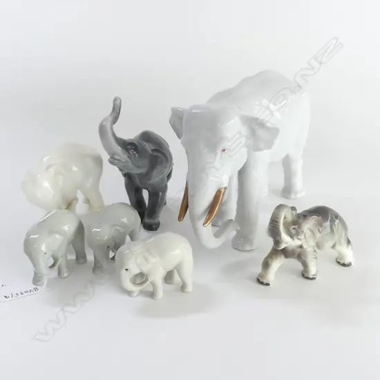 COLLECTION OF 7 CHINA ELEPHANTS  3WADE 1R/BAYREUTH  & OTHER CHINAS