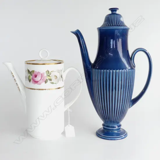 2 COFFEE POTS; BLUE CARLTONWARE H.325mm, ROYAL WORCESTER 'ROYAL GARDEN' H.220mm